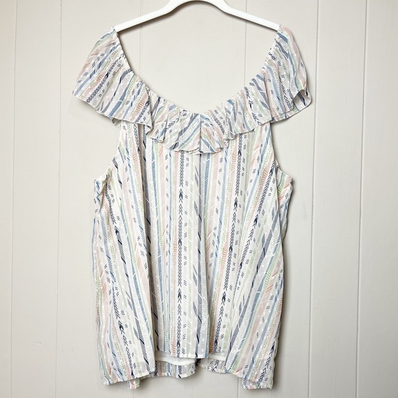 Skies Are Blue ruffle boho top 2X stripe blouse shirt sleeveless white spring - Picture 5 of 11